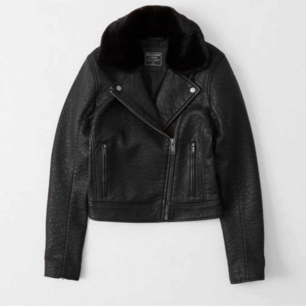 Abercrombie Faux Leather Moto Jacket Faux Fur Collar